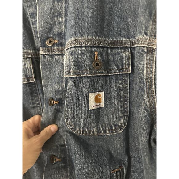 Carhartt Trucker Jacket Mens Blue Workwear Denim Coat Outdoor SIZE XXL - Picture 4 of 6